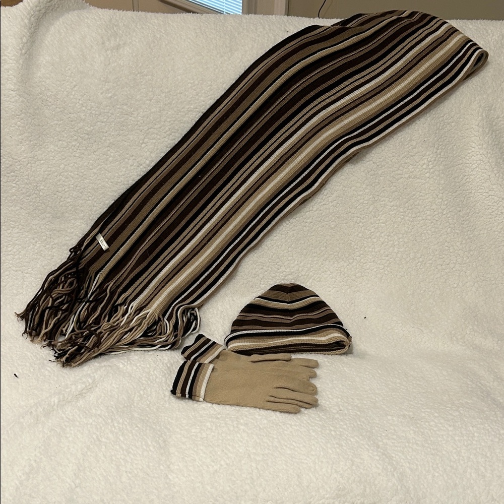 Striped Scarf, Hat, and Gloves Set